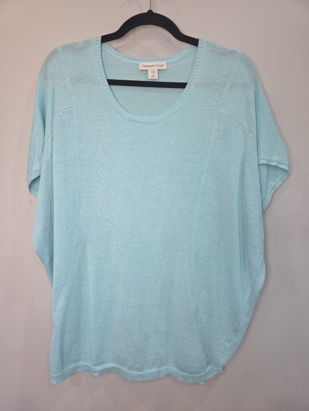 Coldwater Creek Blue Ramie Cotton Sweater Dolman Short Sleeve Lightweight Knit